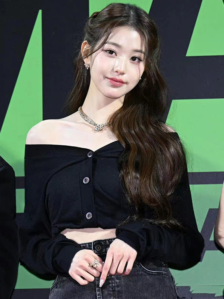 IVE Wonyoung Black Crop Top & Feather Skirt