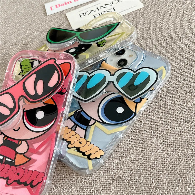 Cute Cartoon P-Powerpuff Girls sunglasses Cover for iPhone 11 12 13 14 15 Pro Max Plus X XS XR Soft Tpu Phone Case